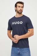 Koszulki męskie - HUGO t-shirt bawełniany męski kolor granatowy z nadrukiem - Hugo - miniaturka - grafika 1