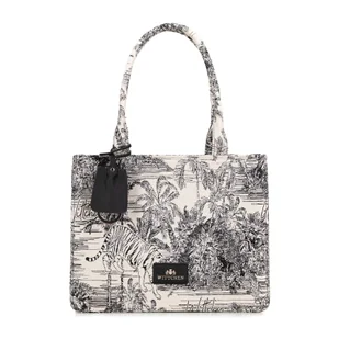 Damska shopperka żakardowa z chwostem czarno - kremowy - Torebki damskie - miniaturka - grafika 1