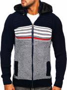 Swetry męskie - Granatowy gruby rozpinany sweter męski z kapturem kurtka Denley 2048 - miniaturka - grafika 1
