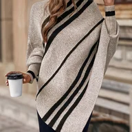 Swetry damskie - TEMU Jesień- Elegancki Damski Sweter z Asymetrycznym Kolorowym Blokiem, Paskami i Batwingowym Dołem - miniaturka - grafika 1