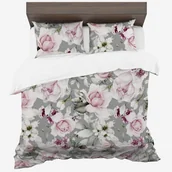 Pościel - Pościel Z Bawełny Syntetycznej, 160X200, Szara W Kwiaty, Pmca-75, 3-Częściowa - miniaturka - grafika 1