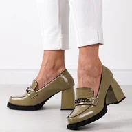 Mokasyny damskie - Zielone półbuty damskie, mokasyny na słupku Vinceza 629 - miniaturka - grafika 1