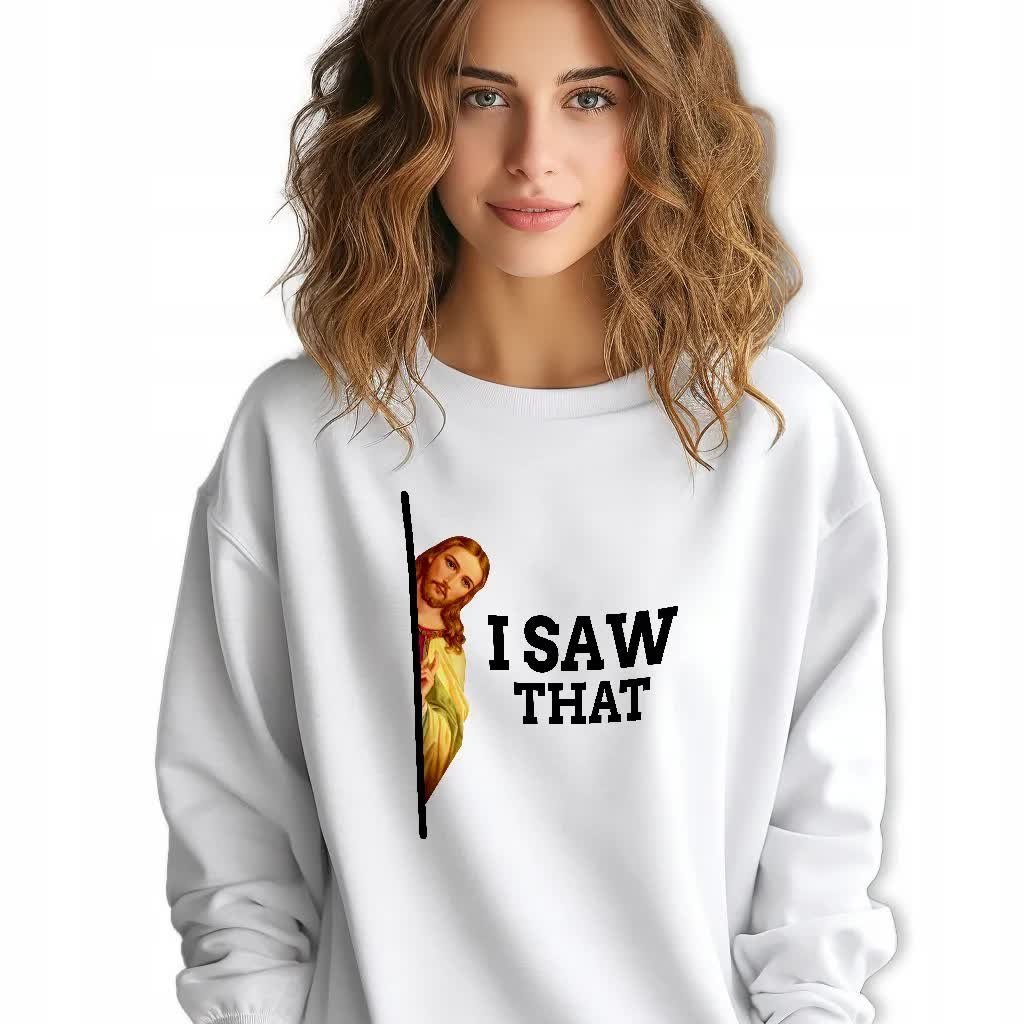 BIAŁA BLUZA Damska Dresowa JESUS SAW THAT Zabawne Wzory Rozmiar M