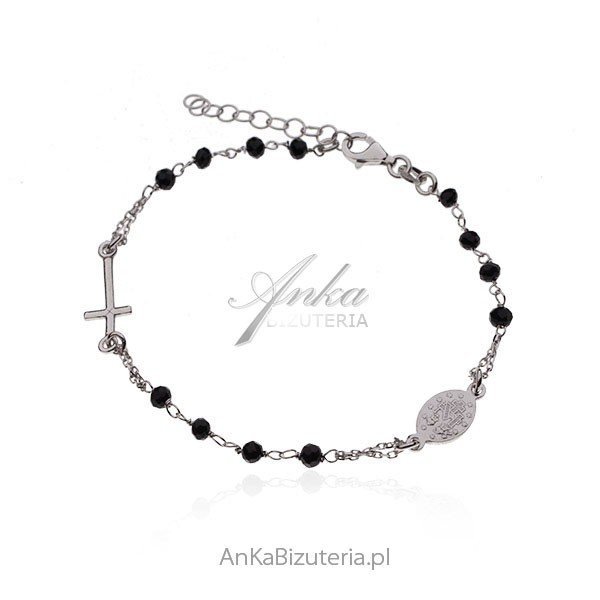 ankabizuteria.pl Srebrna bransoletka różaniec z czarnymi cyrkoniami