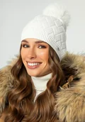 Czapki damskie - Damska czapka z dekoracyjnym splotem biała - Wittchen - miniaturka - grafika 1