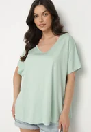 Koszulki i topy damskie - Jasnozielony T-shirt z Wiskozą o Kroju Nietoperza Liosma - miniaturka - grafika 1