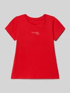 Koszulki dla dziewczynek - T-shirt o kroju regular fit z nadrukiem z logo model ‘Signature’ - miniaturka - grafika 1