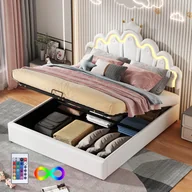 Łóżka dla dzieci i młodzieży - Łóżko tapicerowane Flieks 140x200cm ze stelażem listwowym, łóżko dziecięce z zagłówkiem w kształcie korony, łóżko młodzieżowe podwójne z ledem, łóżko hydrauliczne, PU - miniaturka - grafika 1