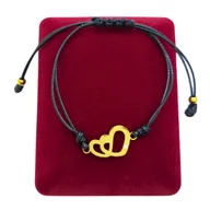 Bransoletki - Bransoletka czarny sznurek z serduszkami - Pozłacana stal chirurgiczna - miniaturka - grafika 1