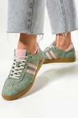 Sneakersy damskie - Zielone sneakersy skórzane damskie buty sportowe z różowymi wstawkami sznurowane PRODUKT POLSKI Casu N1068-38 - miniaturka - grafika 1