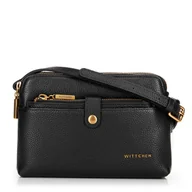 Torebki damskie - Damska torebka crossbody ze skóry dwukomorowa czarna - miniaturka - grafika 1