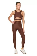 Legginsy - TRENDYOL Legginsy sportowe - fioletowe - długie, brązowy, XS - miniaturka - grafika 1
