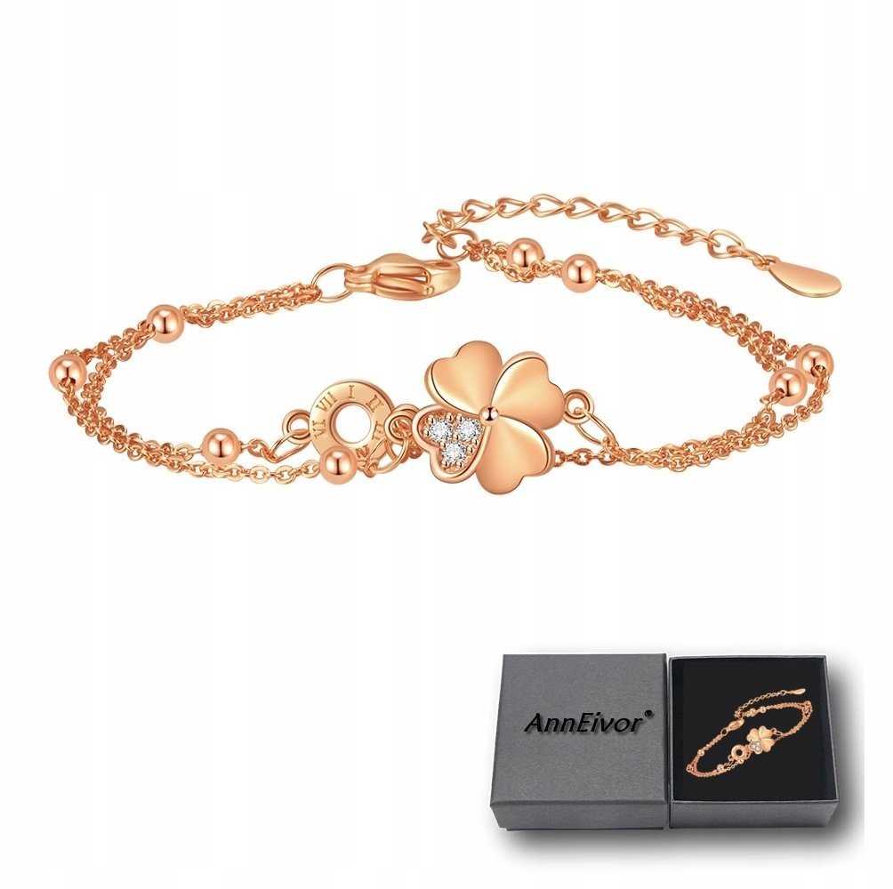 Bransoletka Łańcuszki Kuleczki Złota Szczęśliwa Koniczynka Kryształki