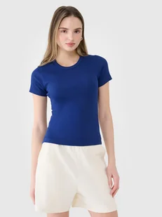 4F T-shirt slim z prążkowanej dzianiny damski 4FWSS25TTSHF1968-30S Niebieski Roz. L - Koszulki i topy damskie - miniaturka - grafika 1