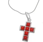 Biżuteria religijna - Srebrny krzyżyk z koralem - miniaturka - grafika 1