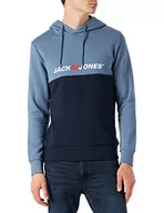 Bluzy męskie - JACK & JONES Męska bluza z kapturem Jorcorp Block Sweat Hood FST z kapturem, granatowy blezer, M - miniaturka - grafika 1