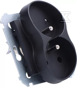 SIMON54 Gniazdo wtyczkowe z uziemieniem z przesłonami podwójne do ramek NATURE (moduł) 16A, 250V~, zaciski śrubowe; czarny - Gniazdka elektryczne - miniaturka - grafika 1