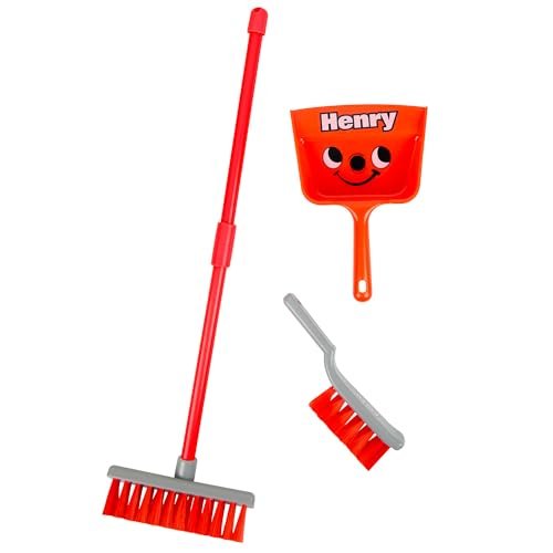 Casdon Zestaw szczotek Henry | Zestaw pędzli do czyszczenia dla dzieci w wieku 3+ | Zabawa i edukacja, zawiera Broom, Brush, Dustpan!