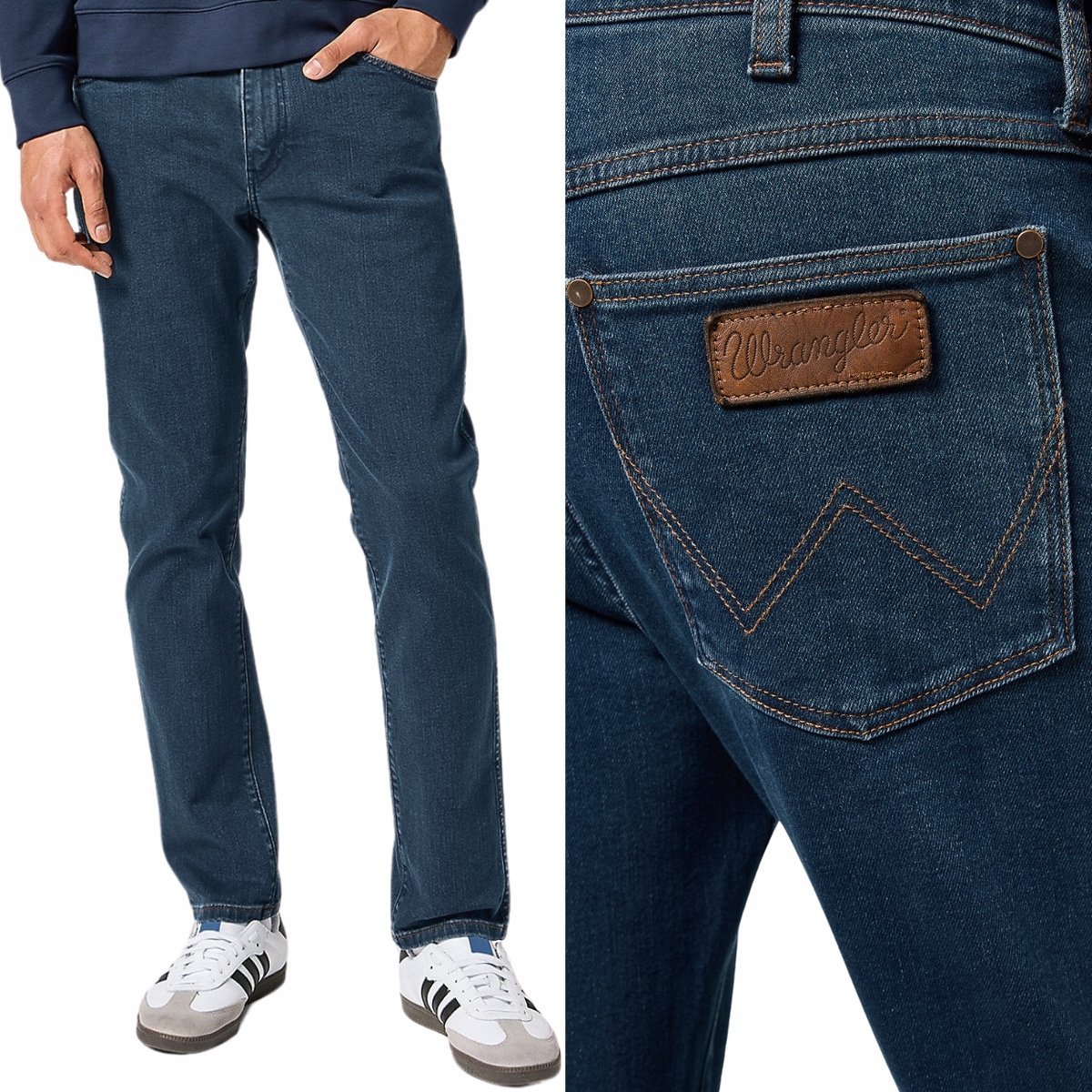 Wrangler LARSTON SLIM Blue Grey SPODNIE JEANSOWE CIEMNY DżINS W34 L32