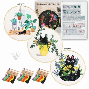 Zestaw 3 Gotowych Wzorów Do Wyszywania Haftowania + Akcesoria Diy - Pasmanteria - miniaturka - grafika 1