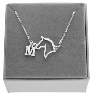 Srebrny naszyjnik głowa konia koń konik litera LITERKA PUDEŁKO SREBRO 925 - Naszyjniki - miniaturka - grafika 1