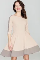 Sukienki - Dwukolorowa sukienka na co dzień - rozkloszowana sukienka - beżowa - rozmiar S - miniaturka - grafika 1