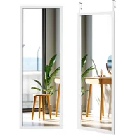 Lustra - Lustro ścienne, na drzwi, wiszące, na całe ciało, z hakami wiszącymi z regulacją wysokości, do sypialni, salonu i wejścia, 120 x 37 cm (białe) - miniaturka - grafika 1