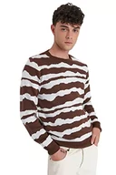 Bluzy męskie - Trendyol Męska bluza z okrągłym dekoltem w paski, brązowa, L, Brązowy, L - miniaturka - grafika 1