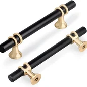 Zawiasy, okucia i inne akcesoria - Zestaw dwóch uchwytów do szuflad w kształcie litery T, 96 mm, w kolorze czarnego złota, z jednym otworem, nowoczesne uchwyty w kształcie litery T, z - miniaturka - grafika 1