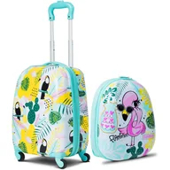 Walizki - Walizka Dziecięca na Kółkach, Walizka Dziecięca 16” i Plecak 12”, Regulowana Wysokość Uchwytu, Urocze i Różnorodne Wzory (Flaming) - miniaturka - grafika 1