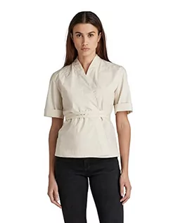 Bluzki damskie - G-STAR RAW Damska bluzka Etd Wrap Top Ss Blouse, beżowy/khaki (Whitebait A790-1603), XXS - grafika 1