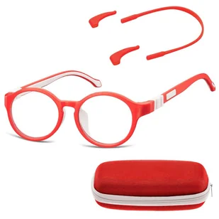 Elastyczne dziecięce oprawki okularowe zerówki okrągłe + gumka Sunoptic K8D czerwone - Okulary korekcyjne, oprawki, szkła - miniaturka - grafika 1