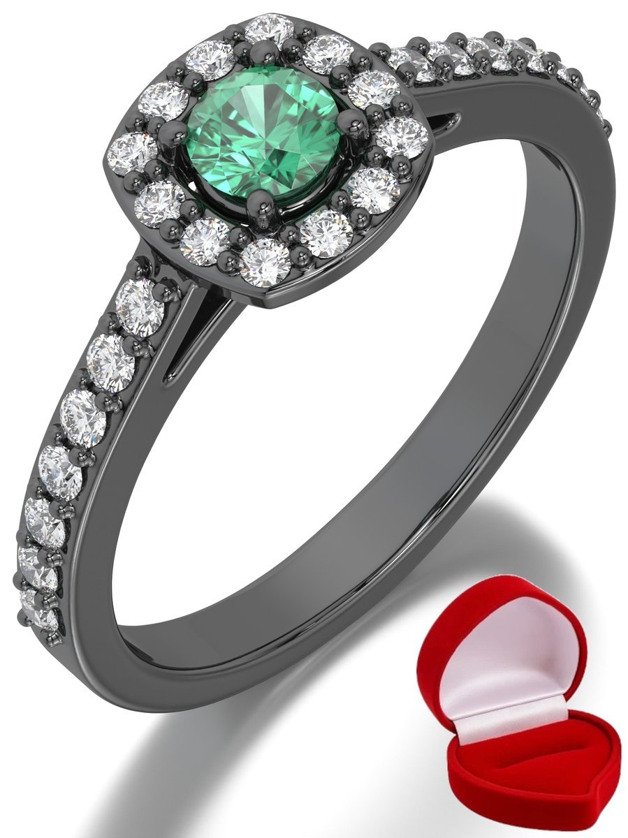 ZŁOTY PIERŚCIONEK ZARĘCZYNOWY 585 14k SZMARAGD 0,24 ct CZARNE ZŁOTO R16