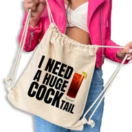 Plecaki worki - WOREK-PLECAK BEŻOWY Do Szkoły Na Buty I NEED HUGE COCK-TAIL Wiele Wzorów - miniaturka - grafika 1