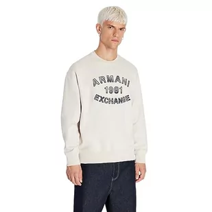 Armani Exchange Męska bluza bawełniana French Terry Embroidered Plaid Logo Sweter Bluza, szary (Moonstruck), XXL - Swetry męskie - miniaturka - grafika 1