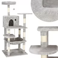 Drapaki dla kotów - Drapak dla kota domek legowisko z zabawką 7-poziomowy sizal szary - miniaturka - grafika 1