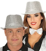 Dodatki do strojów karnawałowych - Kapelusz gangsterski z cekinami srebrny karnawał - miniaturka - grafika 1
