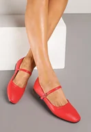 Baleriny - Czerwone Balerinki z Dodatkowym Paseczkiem i Kwadratowym Noskiem Rosalini - Born2be - miniaturka - grafika 1