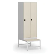 Szafki biurowe - Szafka ubraniowa z ławeczką, 2 szafki, 1875 x 600 x 500/800 mm, zamek elektroniczny z kodem, drzwi laminowane, brzoza - miniaturka - grafika 1