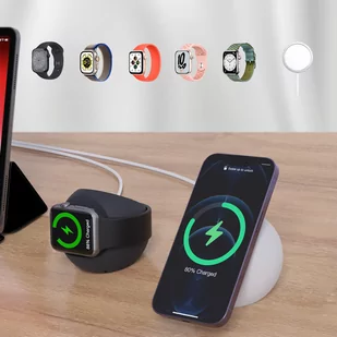 Uchwyt na ładowarkę indukcyjną MagSafe do iPhone i ładowarkę do Apple Watch podstawka stojak na telefon Choetech biały różowy - Uchwyty samochodowe do telefonów - miniaturka - grafika 3