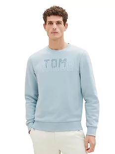 Podstawowa męska bluza TOM TAILOR z okrągłym dekoltem i nadrukiem z logo, 30463-zgaszony miętowy błękit, XL - Bluzy męskie - miniaturka - grafika 1