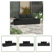 Leżaki ogrodowe - The Living Store Łóżko ogrodowe z poduszkami - polirattanowe - czarne - Leżak - miniaturka - grafika 1