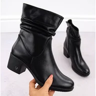 Botki damskie - Botki damskie ocieplane na klocku czarne Vinceza 10547 - miniaturka - grafika 1