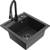 Zlewozmywaki z baterią - Mexen Vito zlewozmywak granitowy 1-komorowy z baterią kuchenną Elia, czarny nakrapiany - 6503-76-670101-70-B - miniaturka - grafika 1