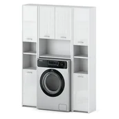 Meble łazienkowe - Zestaw łazienkowy pojemna szafka stojąca nad pralkę słupek biały połysk - miniaturka - grafika 1