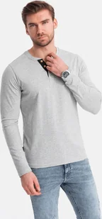 Ombre Męski longsleeve z guzikami przy dekolcie - szary melanż V8 OM-LSCL-0107 S - Koszulki męskie - miniaturka - grafika 1