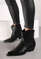 Botki damskie - Czarne Botki Kowbojki z Ozdobnymi Nitami Mevasia - miniaturka - grafika 1