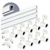 Lampy sufitowe - Zestaw szynowy 3 fazowy szyna 1m+1m+1m, 9x Lampa, łącznik L Biały komplet - miniaturka - grafika 1