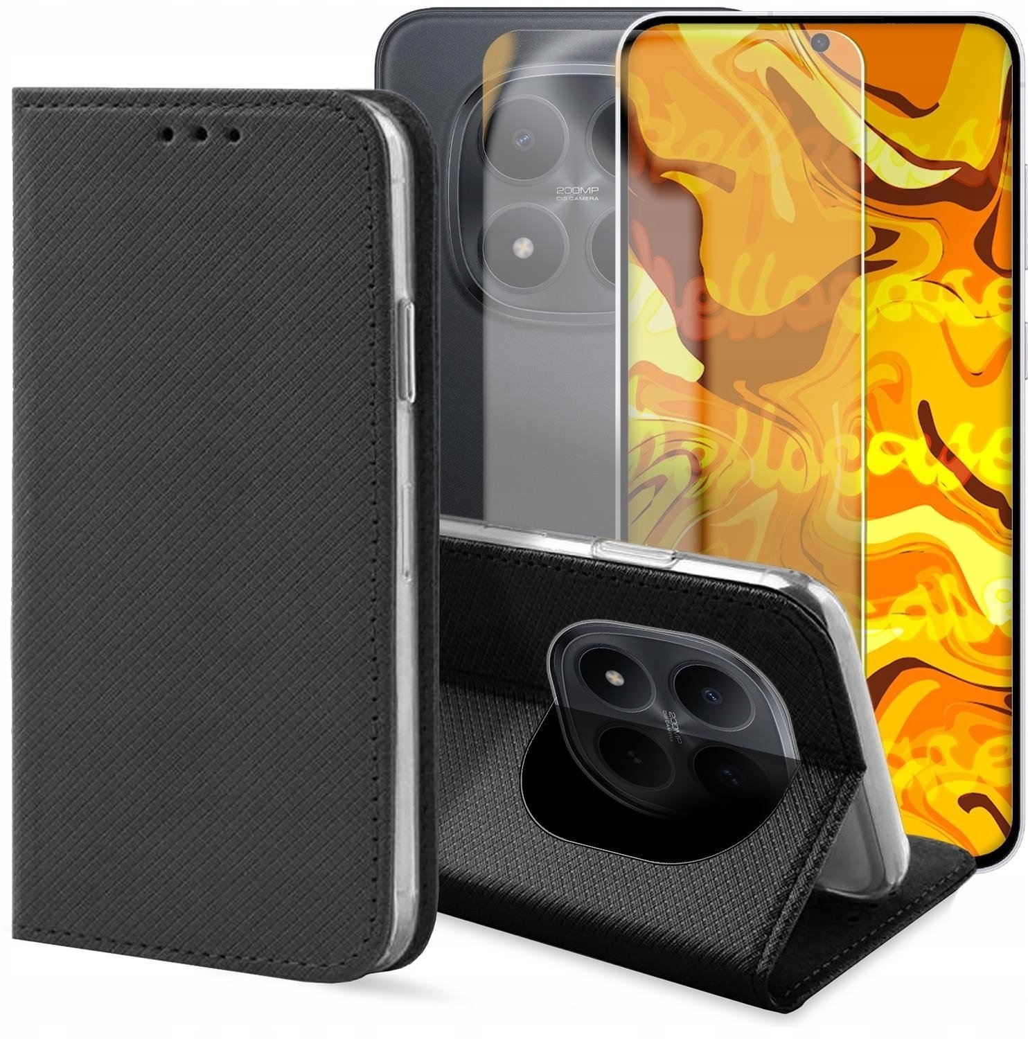 Hello Case Etui z Klapką Do Xiaomi Redmi Note 15 Pro 5G Czarne, Kabura, Case Szkło