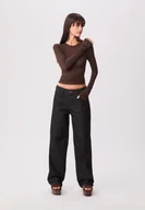 Spodnie damskie - Stradivarius Luźne jeansy baggy CZARNY DENIM Z EFEKTEM SPRANIA 34 - miniaturka - grafika 1